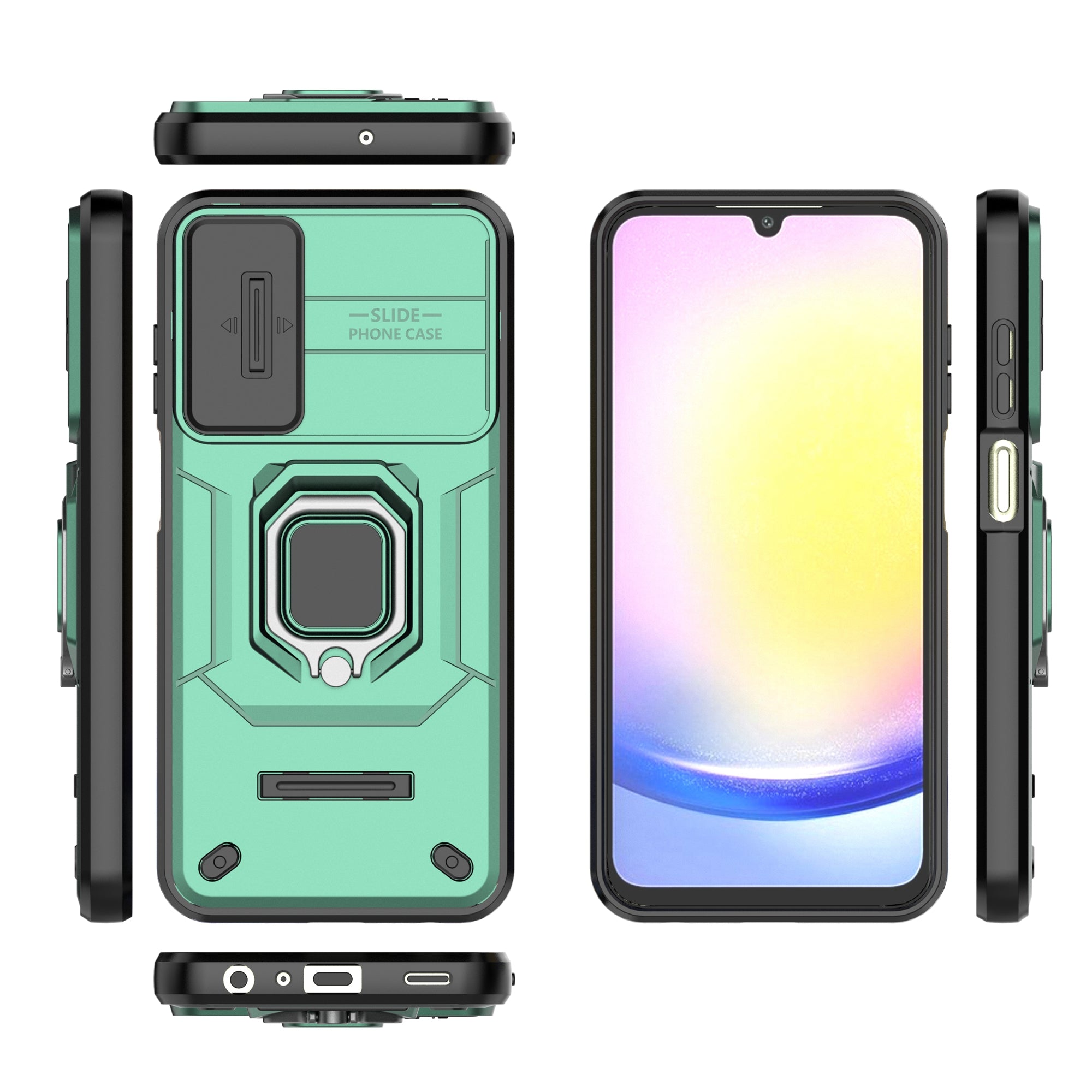 For Samsung Galaxy A25 5G (Global) (161.0 x 76.5 x 8.3mm) Camera Protection Fall-proof Case PC+TPU Phone Cover - Green For Samsung Galaxy A25 5G (Global) (161.0 x 76.5 x 8.3mm) Camera Protection Fall-proof Case PC+TPU Phone Cover - Green